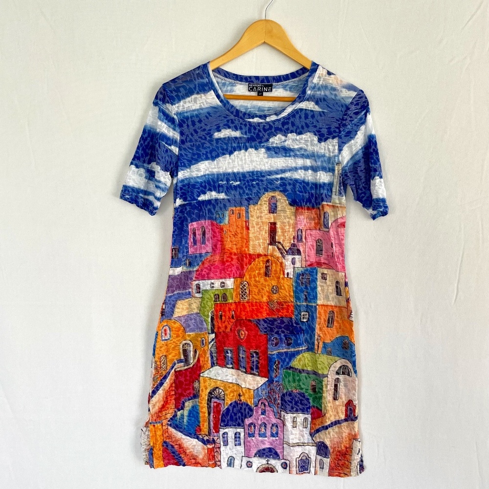 NEWPORT by Carine Small Short Sleeve Art to Wear Burnout Tee Shirt Dress